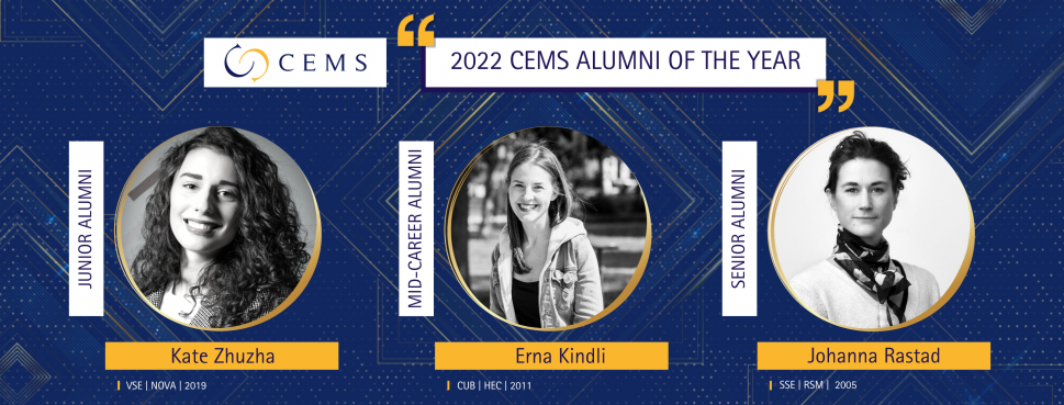 Our Alumna Kate Zhuzha Wins 2022 CEMS Junior Alumni of the Year!