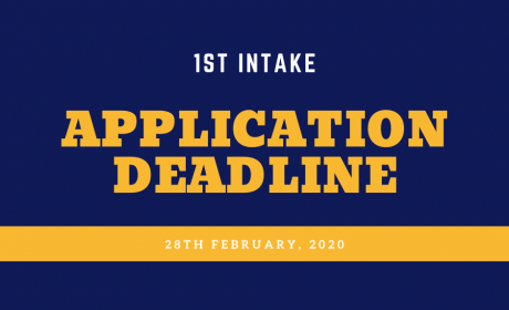 1st Intake Application Deadline on February 28th, 2020