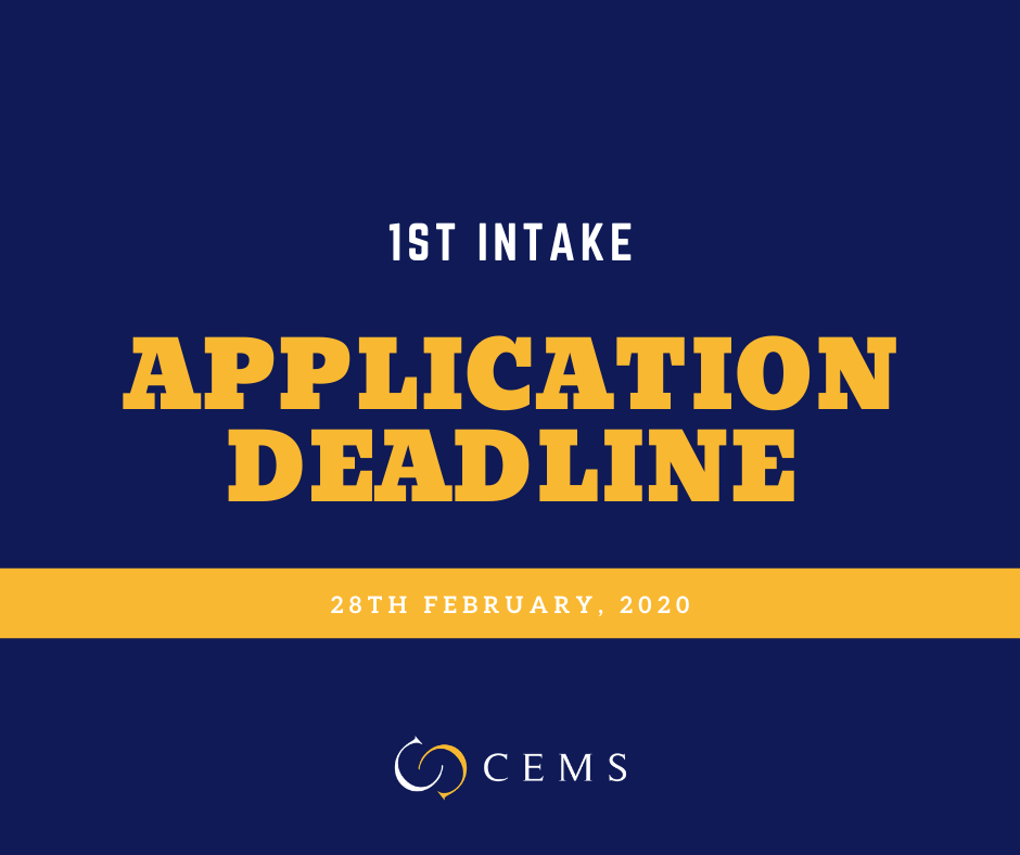 CEMS MIM 1st Intake Application Deadline on February 28th, 2020